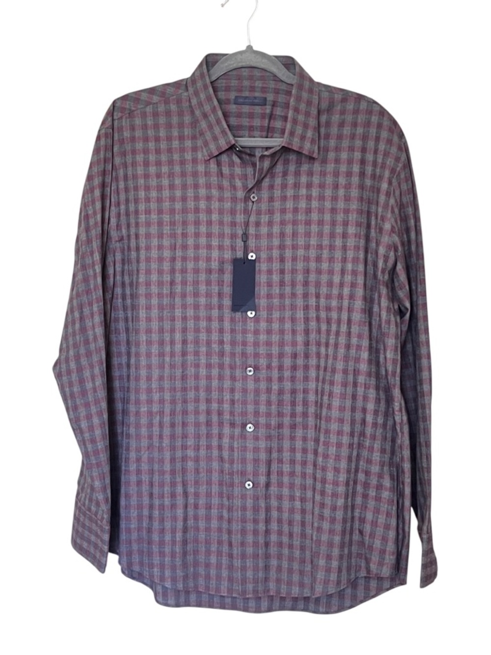 Zachary Prell magenta grey plaid brushed cotton shirt size XL